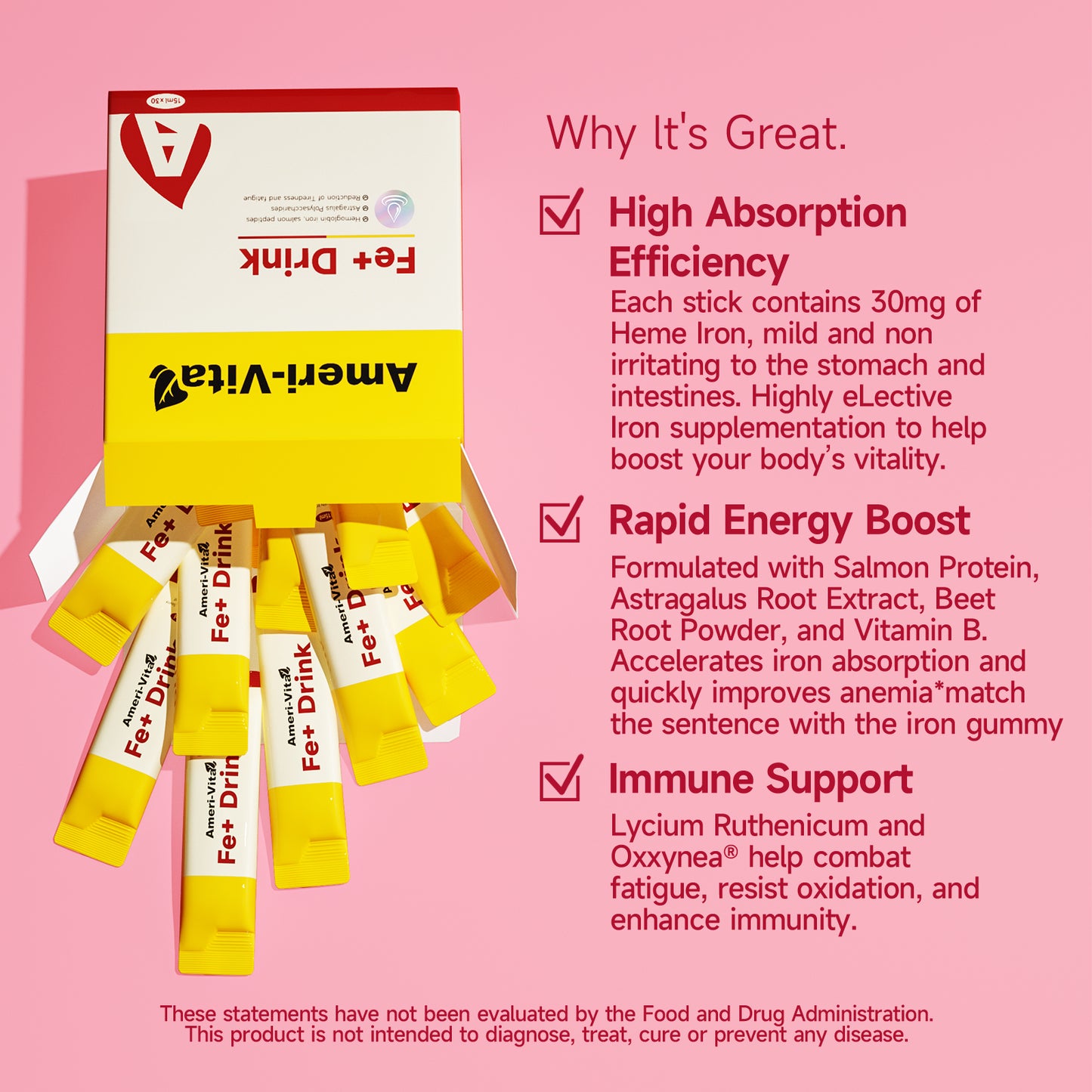 Ameri-Vita Fe+ Drink - Liquid Iron Supplement x30 Sachets