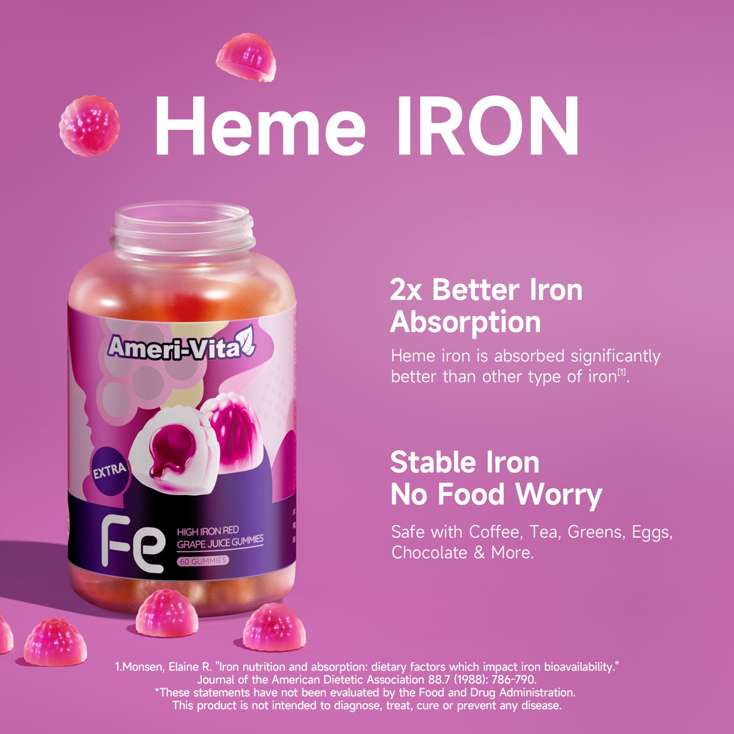 Ameri-Vita Fe+ Gummies x 60 - Daily Iron Supplement