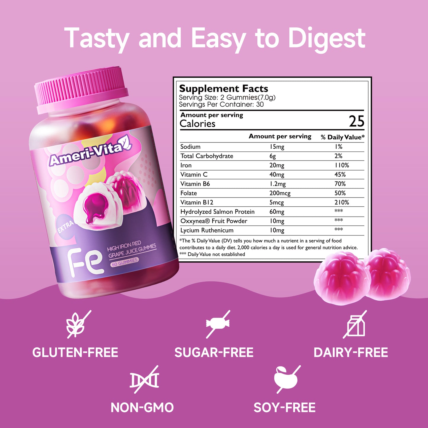 Ameri-Vita Fe+ Gummies x 60 - Daily Iron Supplement